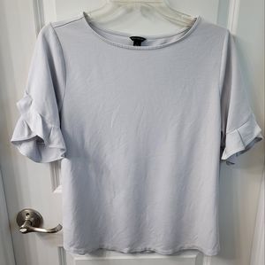Ann Taylor Powder Blue Frill Ruffle Short-Sleeve Dress Shirt Size L